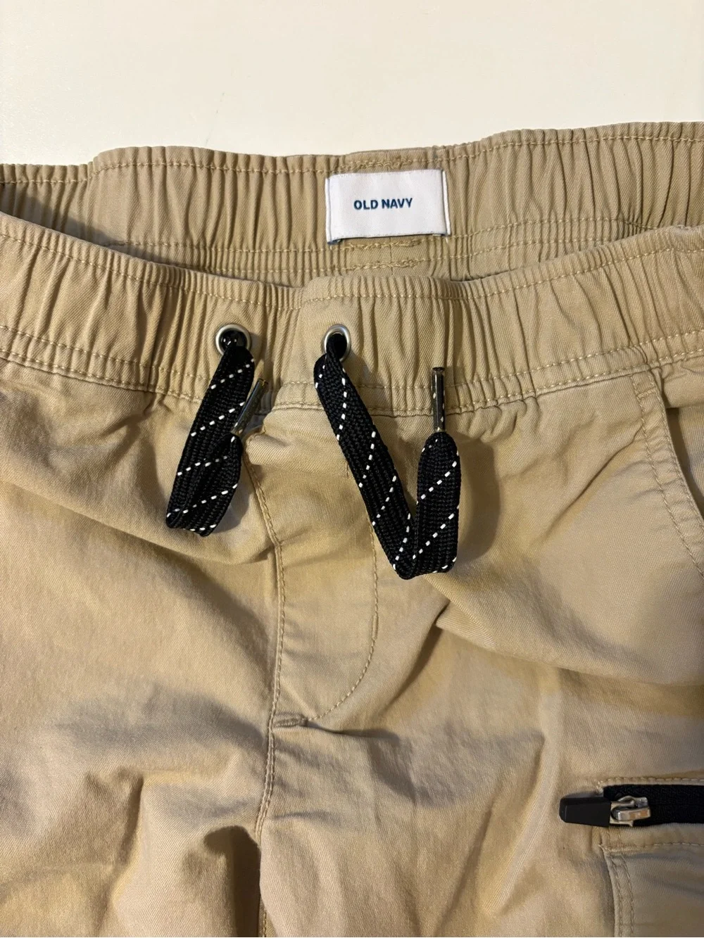 Boys Tan Cargo Jogger Pants with Drawstring Waist